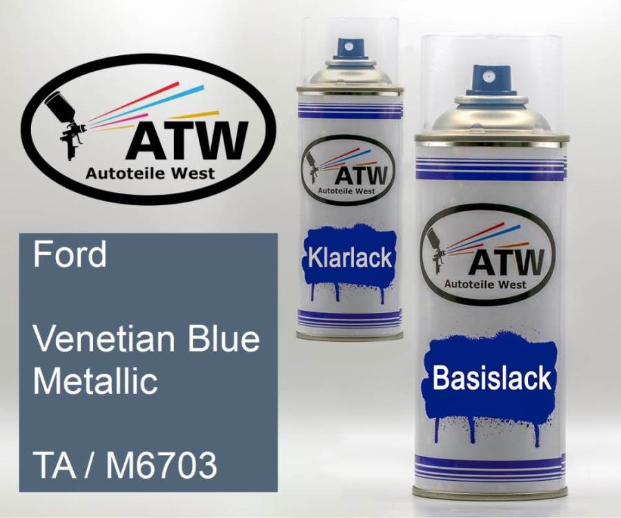 Ford, Venetian Blue Metallic, TA / M6703: 400ml Sprühdose + 400ml Klarlack - Set, von ATW Autoteile West.